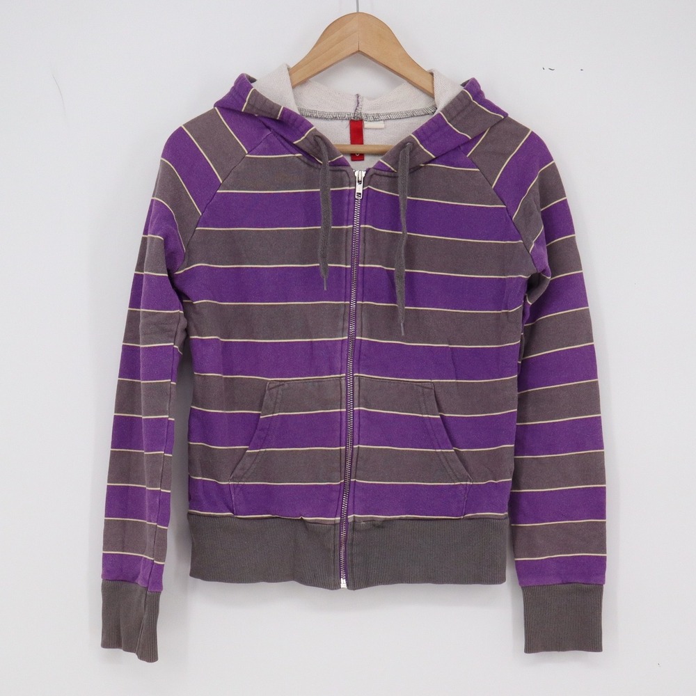 Divided H&M Hoodie Womens 8 Full Zip Purple Grey Striped Cotton Excellent